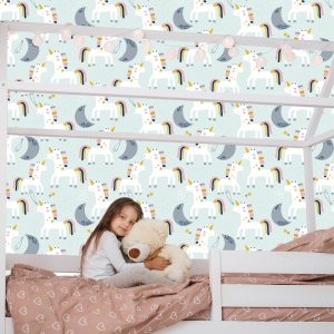 Papier Peint Pour Les Enfants - Licornes Et Lunes - Style Scandinave – Image 7