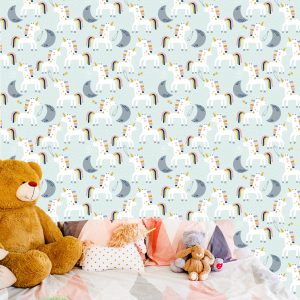 Papier Peint Pour Les Enfants - Licornes Et Lunes - Style Scandinave – Image 6