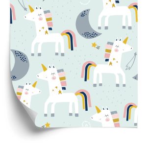 Papier Peint Pour Les Enfants - Licornes Et Lunes - Style Scandinave – Image 2