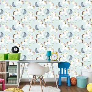 Papier Peint Pour Les Enfants - Licornes Et Lunes - Style Scandinave – Image 4