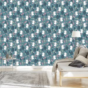 Papier Peint Pour Les Enfants - Lapins Blancs Dans La Forêt – Image 3