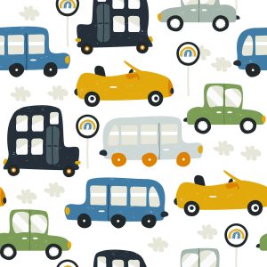 Papier Peint Pour Les Enfants - Petites Voitures Colorées Et Panneaux De Signalisation – Image 1