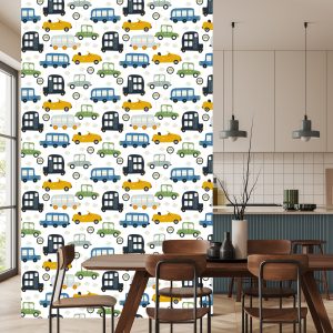 Papier Peint Pour Les Enfants - Petites Voitures Colorées Et Panneaux De Signalisation – Image 4