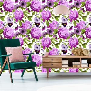 Papier Peint Pensées, Gloire Du Matin Et Pivoines – Image 6