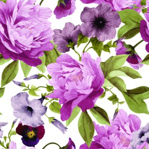 Papier Peint Pensées, Gloire Du Matin Et Pivoines – Image 1