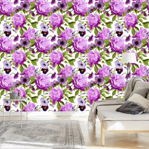 Papier Peint Pensées, Gloire Du Matin Et Pivoines – Image 3
