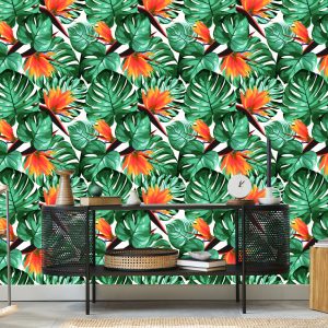 Papier Peint Feuilles Et Fleurs Tropicales – Image 5
