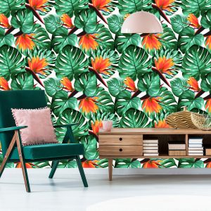 Papier Peint Feuilles Et Fleurs Tropicales – Image 6