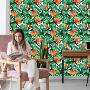 Papier Peint Feuilles Et Fleurs Tropicales – Image 7