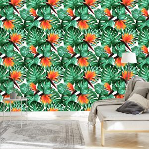 Papier Peint Feuilles Et Fleurs Tropicales – Image 3