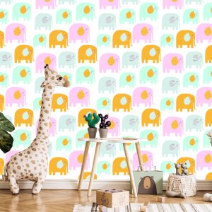Papier Peint Pour Les Enfants - Éléphants Heureux Aux Couleurs Pastel – Image 5