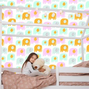 Papier Peint Pour Les Enfants - Éléphants Heureux Aux Couleurs Pastel – Image 7