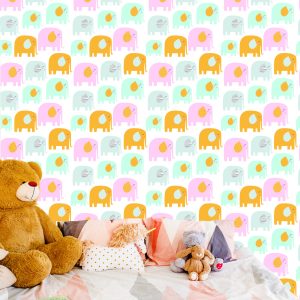 Papier Peint Pour Les Enfants - Éléphants Heureux Aux Couleurs Pastel – Image 6