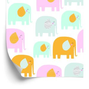 Papier Peint Pour Les Enfants - Éléphants Heureux Aux Couleurs Pastel – Image 2