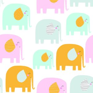 Papier Peint Pour Les Enfants - Éléphants Heureux Aux Couleurs Pastel – Image 1