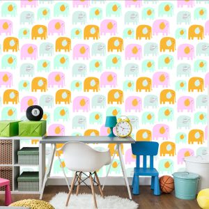 Papier Peint Pour Les Enfants - Éléphants Heureux Aux Couleurs Pastel – Image 4