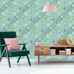 Papier Peint Mosaïque Abstraite Dans Les Tons De Vert – Image 6