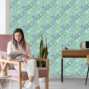 Papier Peint Mosaïque Abstraite Dans Les Tons De Vert – Image 7