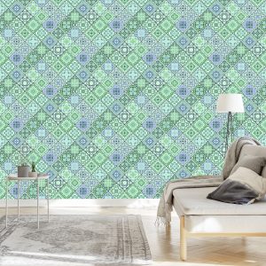 Papier Peint Mosaïque Abstraite Dans Les Tons De Vert – Image 3