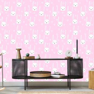 Papier Peint Pour Les Enfants - Lapins Blancs Et Coeurs – Image 5