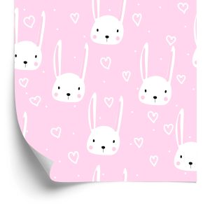 Papier Peint Pour Les Enfants - Lapins Blancs Et Coeurs – Image 2