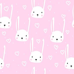 Papier Peint Pour Les Enfants - Lapins Blancs Et Coeurs – Image 1