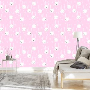 Papier Peint Pour Les Enfants - Lapins Blancs Et Coeurs – Image 3