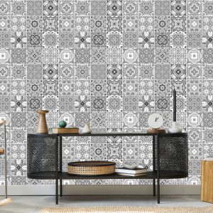 Papier Peint Mosaïque Décorative Dans Les Tons De Gris – Image 5