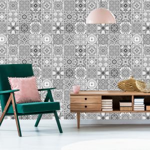Papier Peint Mosaïque Décorative Dans Les Tons De Gris – Image 6
