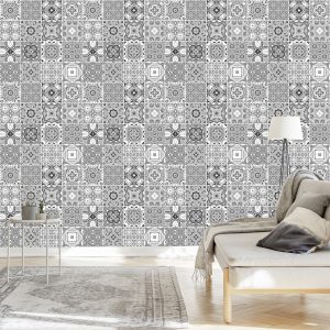 Papier Peint Mosaïque Décorative Dans Les Tons De Gris – Image 3