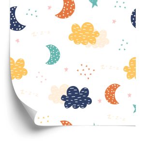 Papier Peint Pour Les Enfants - Nuages ​​Colorés, Étoiles Et Lunes – Image 2