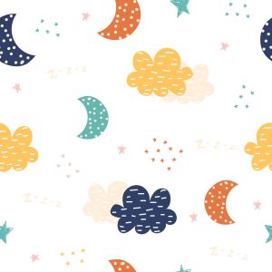 Papier Peint Pour Les Enfants - Nuages ​​Colorés, Étoiles Et Lunes – Image 1