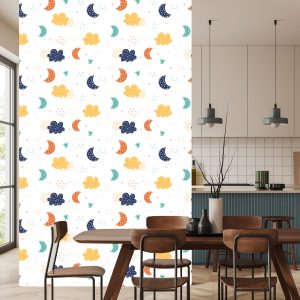 Papier Peint Pour Les Enfants - Nuages ​​Colorés, Étoiles Et Lunes – Image 4