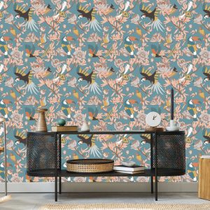 Papier Peint Feuilles, Fleurs Et Oiseaux Exotiques – Image 5
