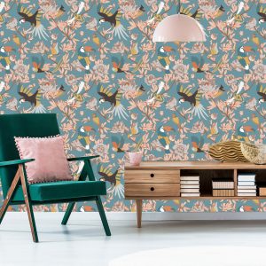 Papier Peint Feuilles, Fleurs Et Oiseaux Exotiques – Image 6