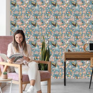 Papier Peint Feuilles, Fleurs Et Oiseaux Exotiques – Image 7