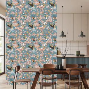 Papier Peint Feuilles, Fleurs Et Oiseaux Exotiques – Image 4
