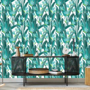 Papier Peint Belles Feuilles Et Fleurs Exotiques – Image 5