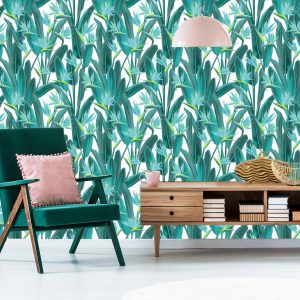 Papier Peint Belles Feuilles Et Fleurs Exotiques – Image 6
