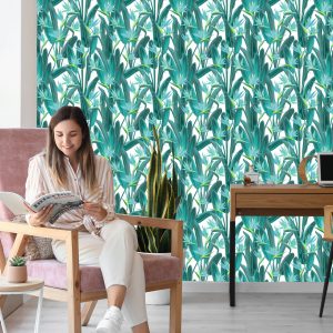 Papier Peint Belles Feuilles Et Fleurs Exotiques – Image 7