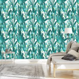 Papier Peint Belles Feuilles Et Fleurs Exotiques – Image 3
