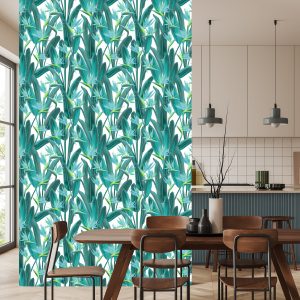 Papier Peint Belles Feuilles Et Fleurs Exotiques – Image 4