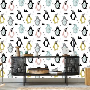 Papier Peint Pour Les Enfants - Pingouins Scandinaves Colorés – Image 5