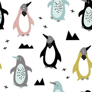 Papier Peint Pour Les Enfants - Pingouins Scandinaves Colorés – Image 1