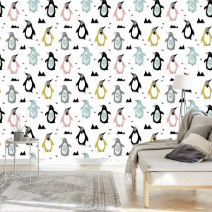 Papier Peint Pour Les Enfants - Pingouins Scandinaves Colorés – Image 3