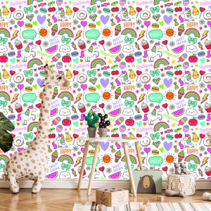Papier Peint Pour Les Enfants - Licornes, Fruits, Bonbons Et Nuages – Image 5