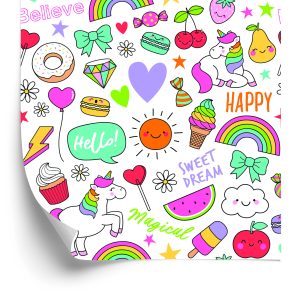 Papier Peint Pour Les Enfants - Licornes, Fruits, Bonbons Et Nuages – Image 2
