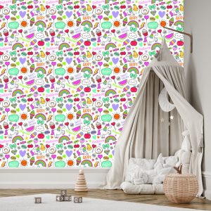 Papier Peint Pour Les Enfants - Licornes, Fruits, Bonbons Et Nuages – Image 3
