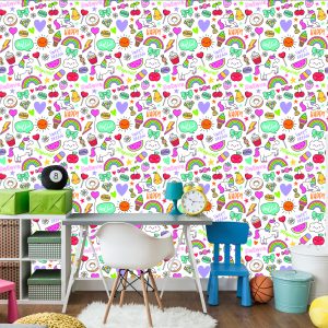 Papier Peint Pour Les Enfants - Licornes, Fruits, Bonbons Et Nuages – Image 4