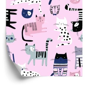 Papier Peint Pour Enfants - Chatons Colorés Sur Fond Rose – Image 2